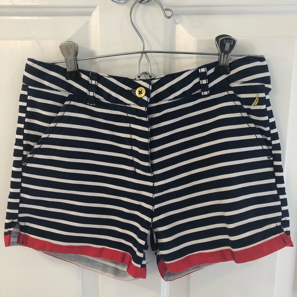 Nautica girl’s shorts, EUC, navy stripe w/red trim